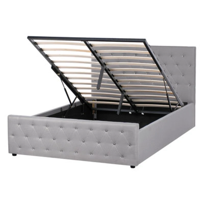 Image of Beliani Ottoman Bed Fabric Amiens 140 X 200 Cm (Eu Double) Light Grey