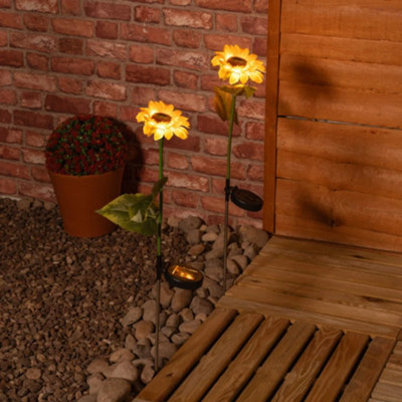 Image of ValueLights ValueLights Yellow Sunflower Solar Powered Outdoor Spike Lights 2 Pack Garden Stake Lamp Yellow 2 Pack Unisex 5016529270867