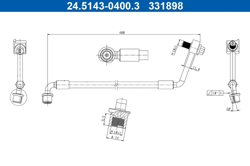 Image of ATE 24.5143-0400.3 Brake Hose with banjo bolt Brake Hose (83)