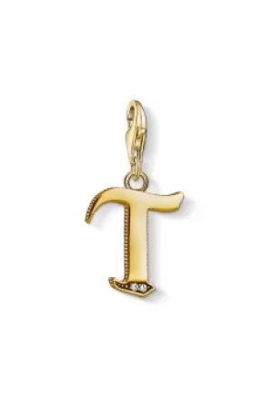 image of Ladies Thomas Sabo Gold Plated Sterling Silver Charm Club Letter T Charm 1626-414-39