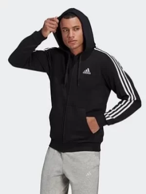 Image of adidas Essentials Fleece 3-stripes Full-zip Hoodie, Green/Black, Size L, Men