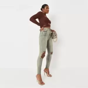 Image of Missguided High Waisted Distressed Jeans - Blue