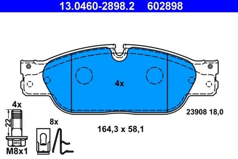 Image of ATE 13.0460-2898.2 Brake pad set excl. wear warning contact, with accessories, with brake caliper screws Brake Pad Set,disc brake (402)