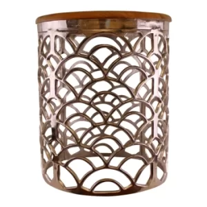 Image of Decorative Silver Metal Side Table wth A Wooden Top