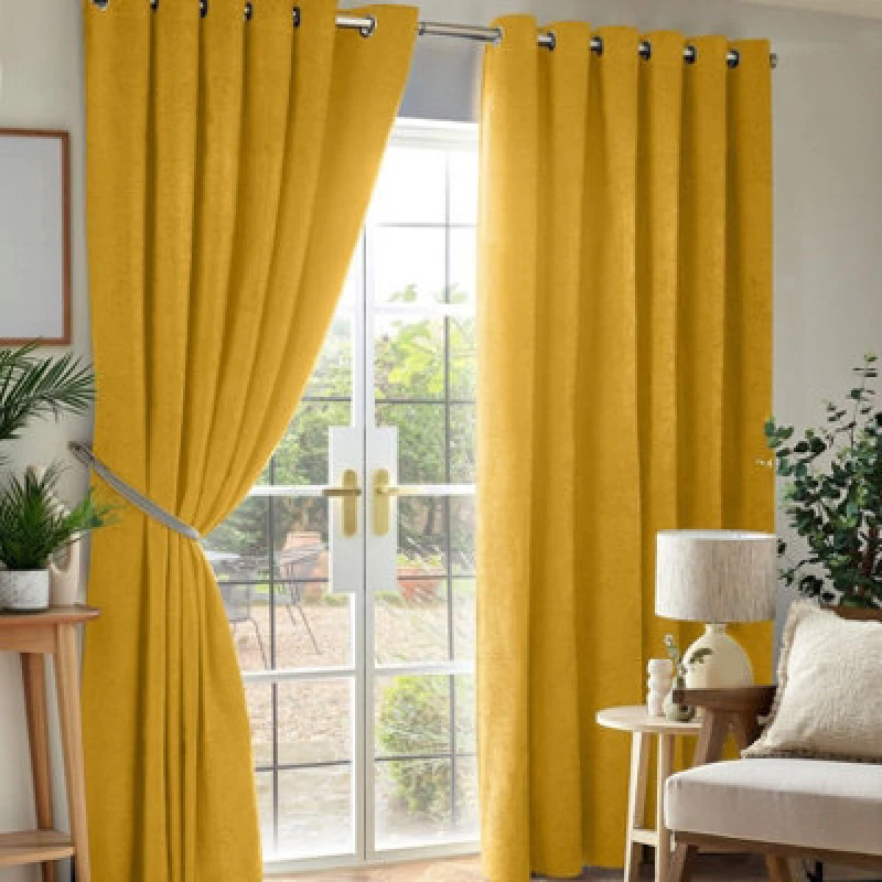 Image of Luxury Living Chenille Blackout Ring Top Eyelet Curtains 117Cm X 137Cm Ochre