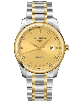 image of Longines Master Collection Automatic 40mm Champagne Dial Diamond Yellow Gold Plated and Stainless Steel Mens Watch L2.793.5.37.7 L2.793.5.37.7