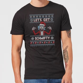 Image of Rick and Morty Lets Get Schwifty Mens Christmas T-Shirt - Black - 3XL - Black