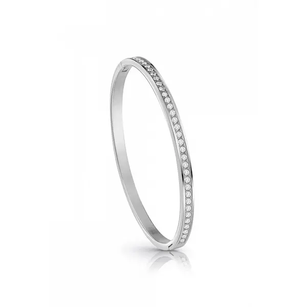 Image of Guess Jewellery Ladies Rhodium Plated Clear Crystal Bangle UBB02248RHL