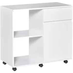 image of Printer Stand with Open Storage Shelves for Home Office w/ Drawer White - Homcom