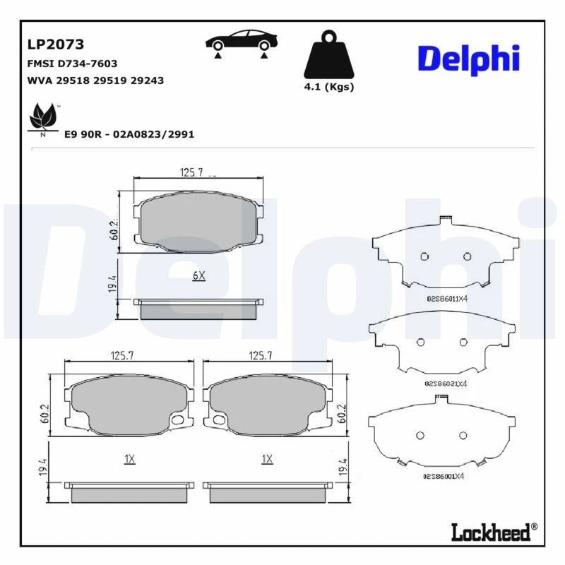 Image of DELPHI Brake pad set DELPHI LP2073