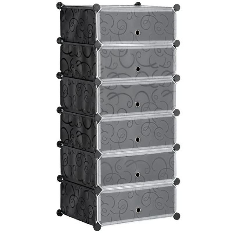 Image of HOMCOM 6 Tier Shoe Rack Plastic Storage Cabinet Modular Shoe Tower Black Black