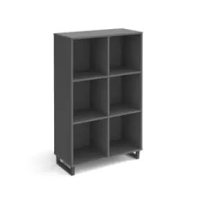 Image of Sparta cube storage unit 1370mm high with 6 open boxes and charcoal A-frame legs - grey