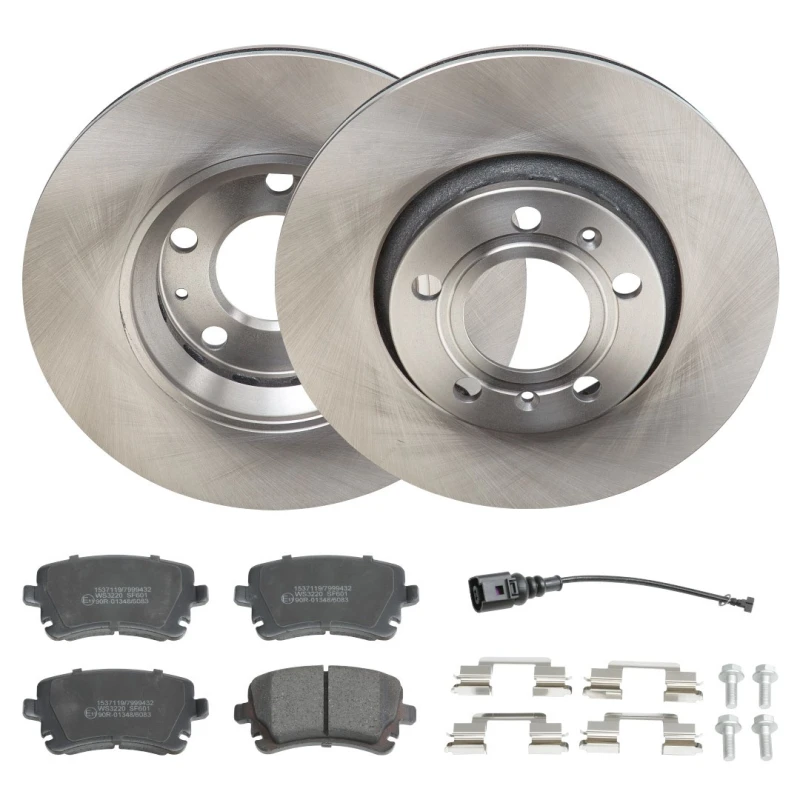Image of RIDEX 3405B2479 Brake disc and pads set Rear Axle, Brake Disc Type: internally vented, with integrated wear sensor Brake Set,disc brakes (3405)