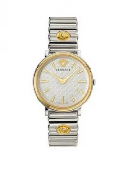 image of Versace V-Circle Silver And Gold Detail Dial Two Tone Stainless Steel Bracelet Ladies Watch