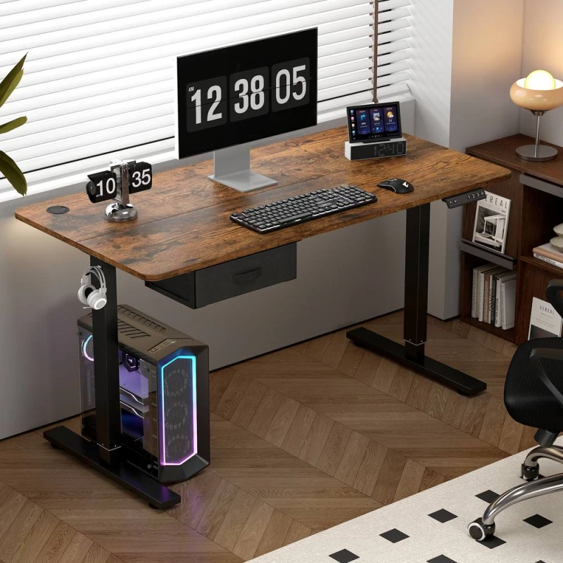 Image of MCC Direct Electric Desk Height Adjustable Standing/Sitting Computer Desk 100cm in Walnut Walnut Unisex