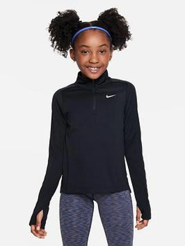 Image of Nike Older Girls DRI-FIT Long Sleeve Half Zip - Black Female 13 - 14 Years