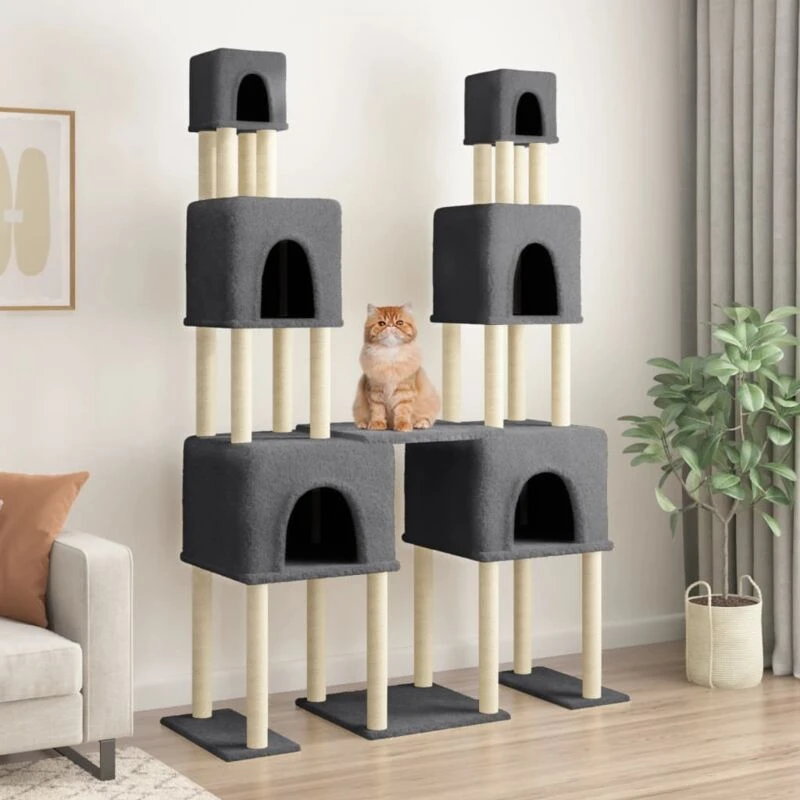 Image of vidaXL Cat Tree w/ Sisal Scratching Posts Dark Grey 199cm, Grey 172081