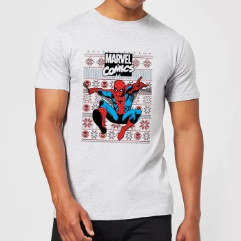 image of Marvel Avengers Classic Spider-Man Mens Christmas T-Shirt - Grey - 4XL