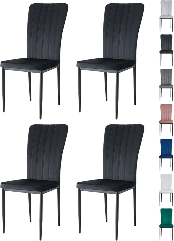 Image of MCC Direct Set of 4 High back Dining Chairs Velvet FabricKitchen/Dining Seating - Elle By MCC in Black Unisex