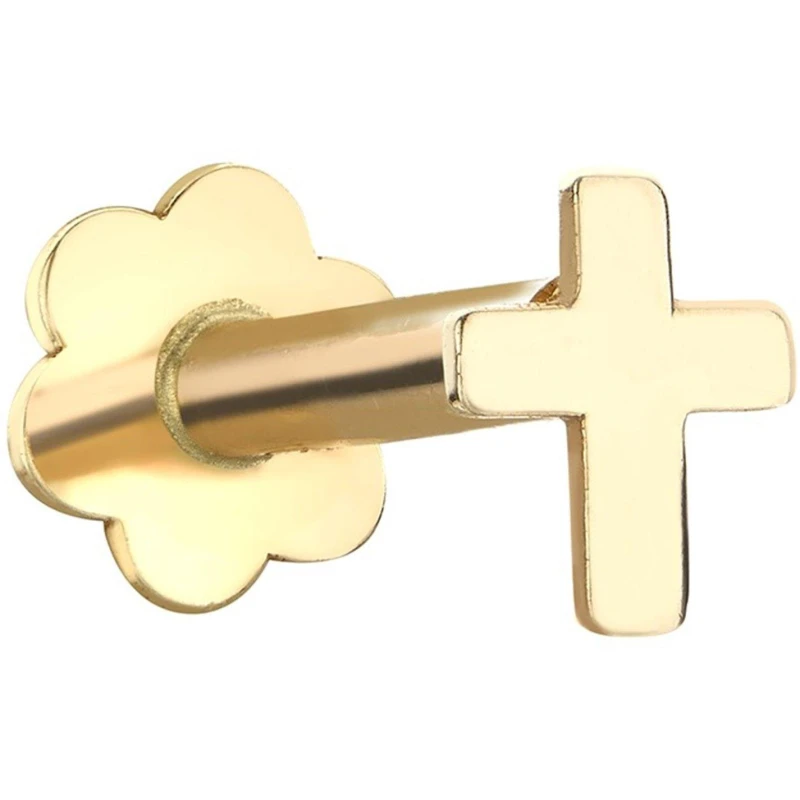 Image of Be You 9ct Gold Cross Labret Stud Yellow Gold female One Size