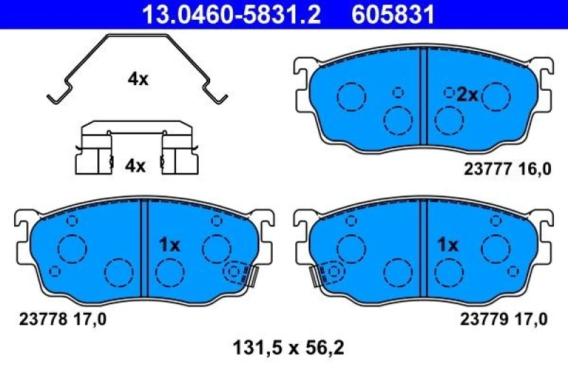 Image of ATE 13.0460-5831.2 Brake pad set with acoustic wear warning, with accessories Brake Pad Set,disc brake (402)