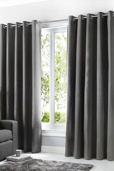 image of Fusion Sorbonne 100% Cotton Pair of Eyelet Curtains - Size 90x54in