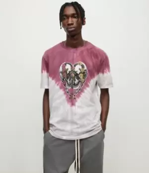 Image of AllSaints Mens Danny Tie Dye Crew T-Shirt, Thistle Gy/wine RD, Size: M