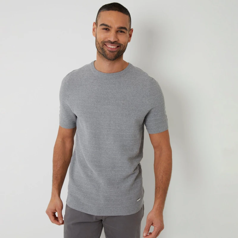 Image of Threadbare Textured Knitted T-Shirt - Grey Grey 2XL