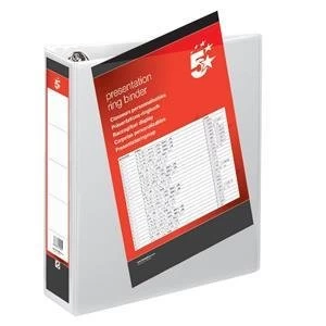 Image of 5 Star A4 Presentation Ring Binder PVC 4 D Ring 65mm White Pack of 10