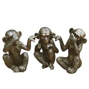 image of Set Of Three Distressed Resin Monkey Ornaments