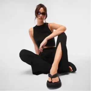 Image of Missguided Crinkle Split Hem Flared Trousers - Black
