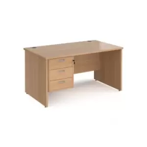 Image of Office Desk Rectangular Desk 1400mm With Pedestal Beech Top And Panel End Leg 800mm Depth Maestro 25 MP14P3B