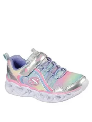 image of Skechers SKECHERS HEART LIGHTS LIGHT UP GIRLS TRAINERS, Silver, Size 13 Younger