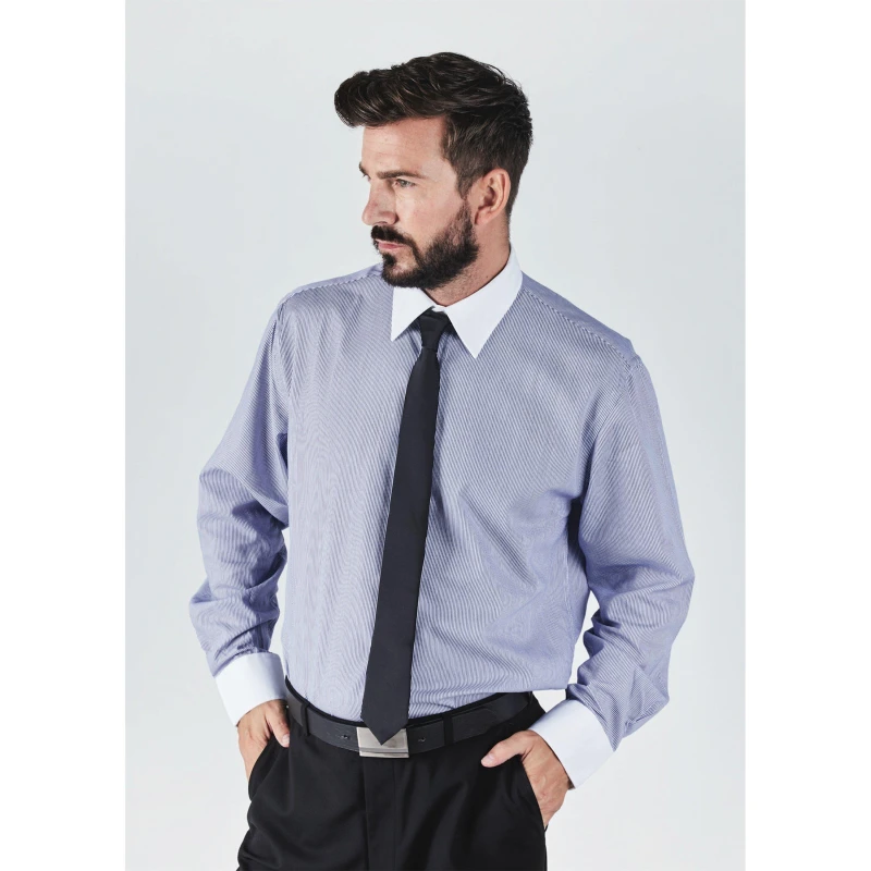 Image of Harvey and Jones Striped Formal Shirt Mens Patterned Shirt - Long Sleeve 16" Blue 50064018430