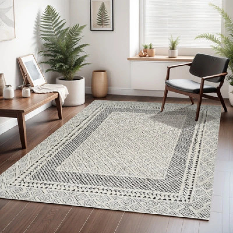 Image of Livabliss Scandi Modern High Pile Black Ambre Area Rug 160 X 213cm - Easy Care, Non Shedding, Ideal For Living Room & Bedroom