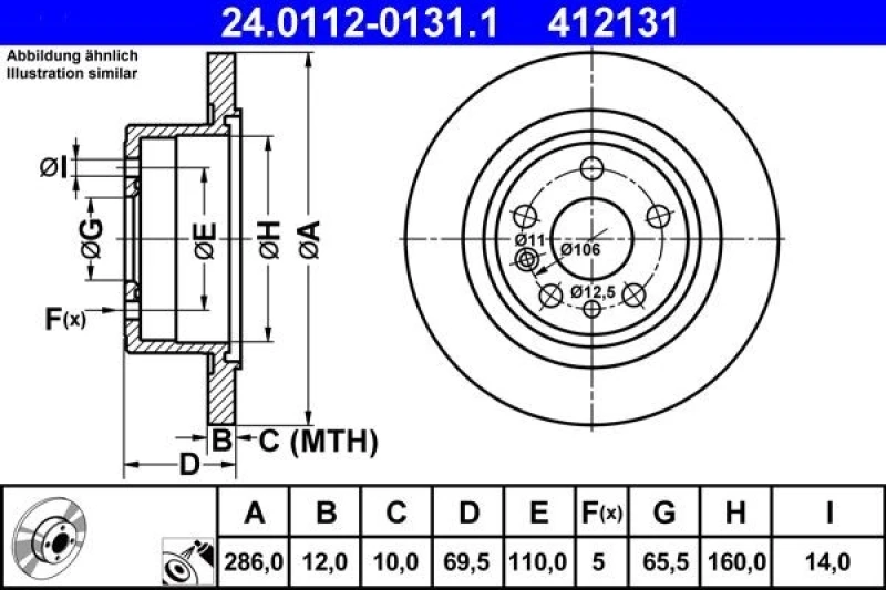 Image of ATE 24.0112-0131.1 Brake disc solid, Coated Brake Disc (82)