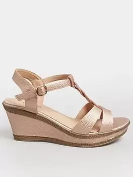 Image of Yours Yours Extra Wide Fit Comfort Cross Plaited Strap Wedge Gold, Size 4, Women