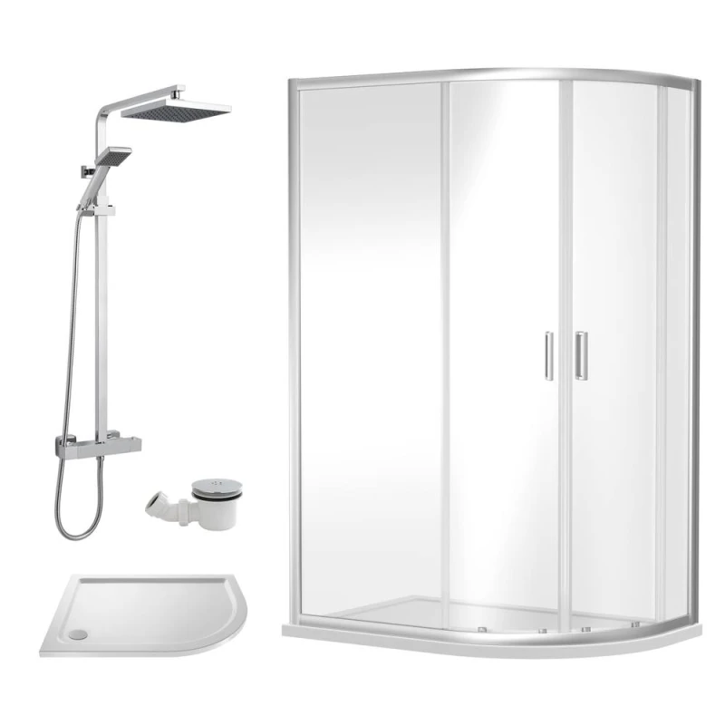 Image of Balterley Offset Right Quadrant Tray Square Shower Waste 1000x 800mm in White White Unisex