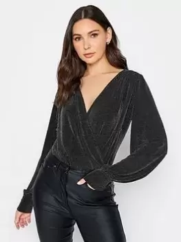 Image of Long Tall Sally Sliver Brillo Wrap Ls Bodysuit, Silver, Size 12, Women