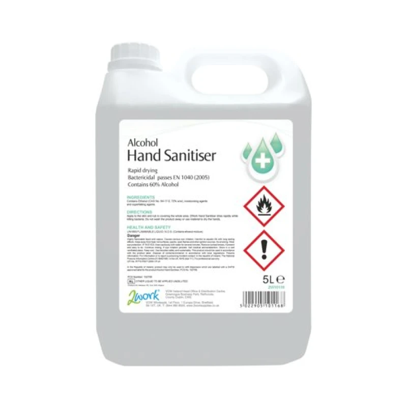 Image of 2Work Alcohol Hand Sanitiser Refill 5 Litre (2 Pack) 2W10116