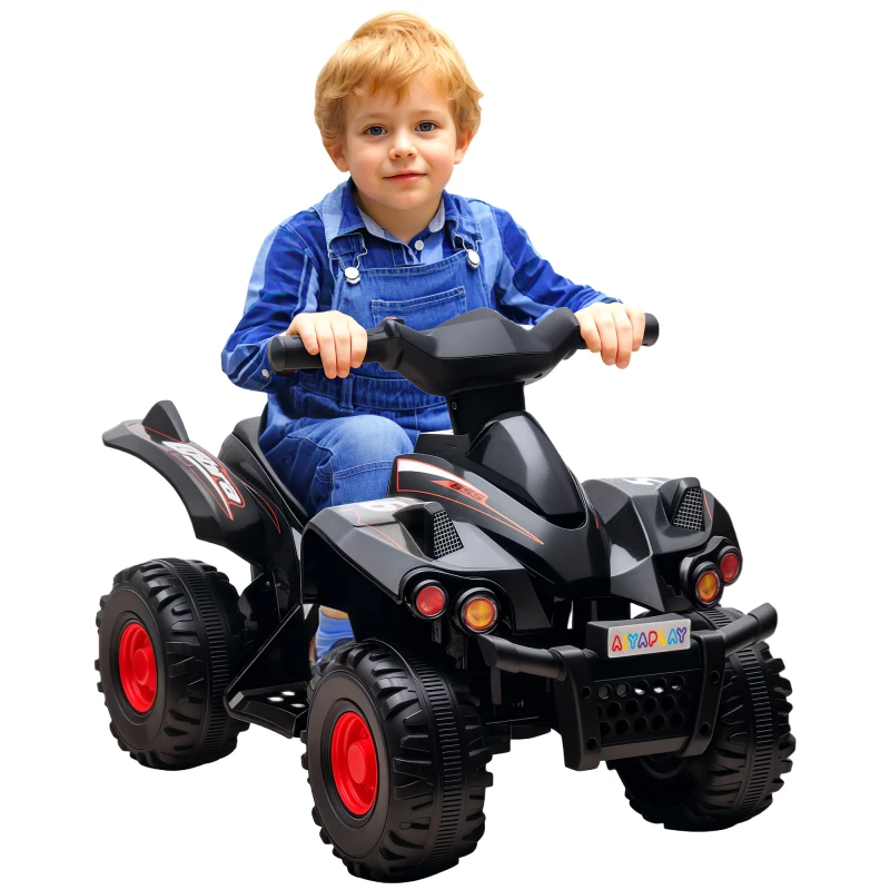 Image of AIYAPLAY 6V Kids Electric Quad Bike with Music, Forward Function, Black 370-379V70BK