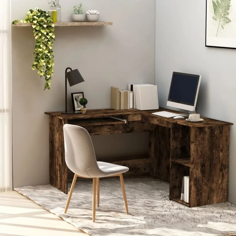 Image of Vidaxl Corner Desk Smoked Oak 120X140X75cm Engineered Wood, Brown 815384