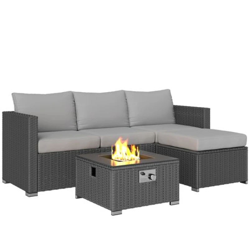 Image of Outsunny 4 Seater Rattan Sofa Set with Footstool Thick Cushions Brown Cream, Brown 860-404V00BN