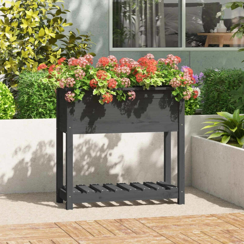 Image of VIDAXL Planter with Shelf Grey 82.5x34.5x81cm Solid Wood Pine Vidaxl 823761