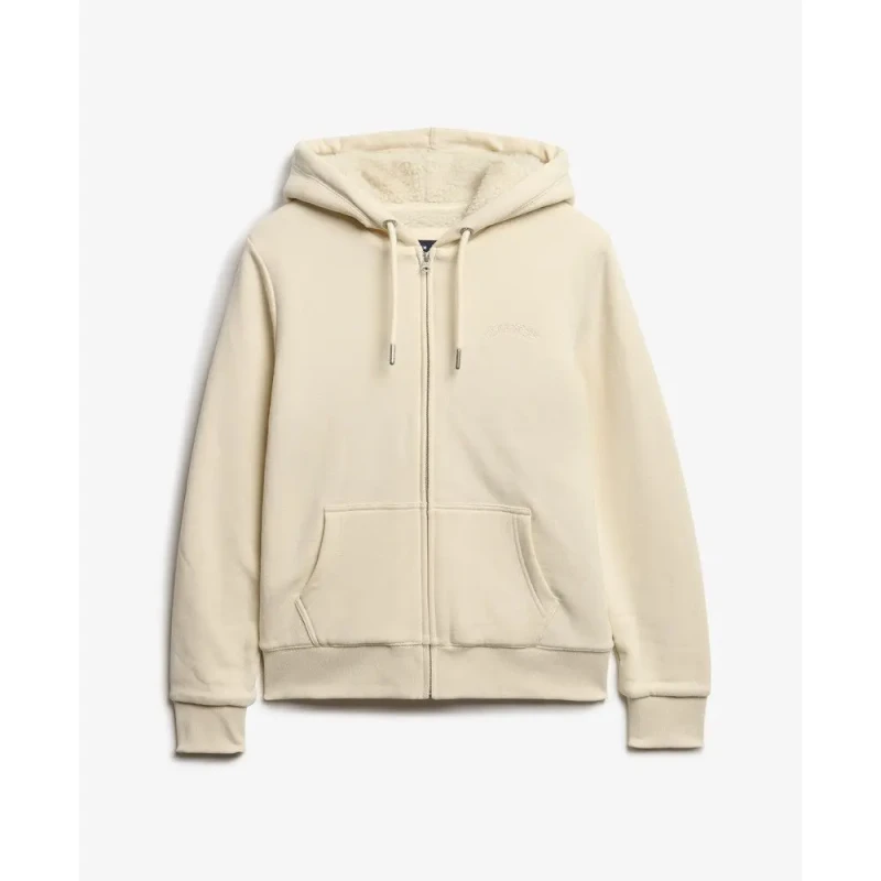 Image of Superdry Hooded sweatshirt with zip and lining in woolen skin For Her Superdry Beige Female XL