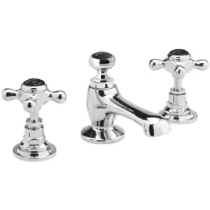 image of Topaz Black Crosshead 3-Hole Basin Mixer Tap with Pop Up Waste Hexagonal Collar - Hudson Reed