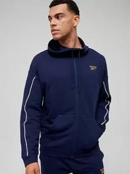 Image of Reebok Workout Ready Piping Full Zip Hoodie - Navy, Size 2XL, Men