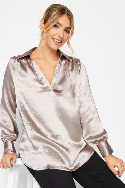 image of M&Co Satin V-Neck Blouse