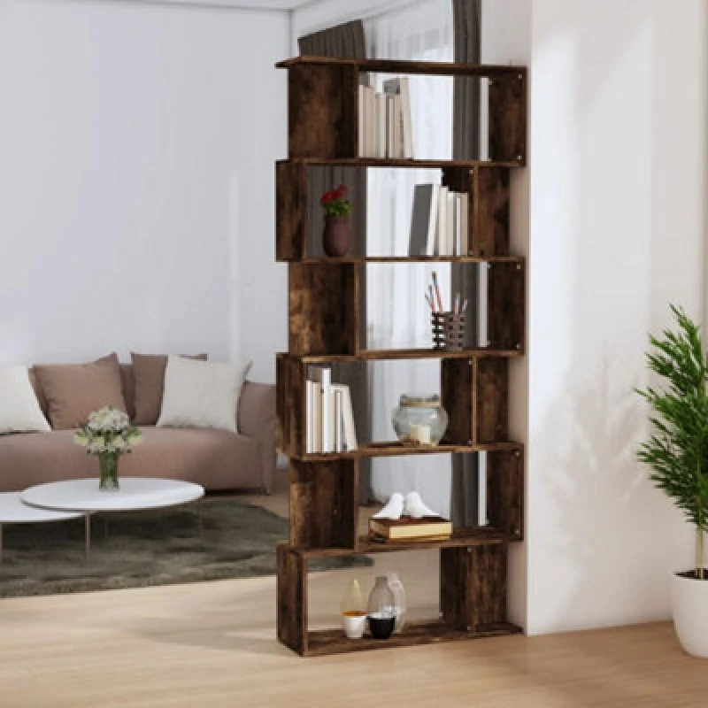 Image of Vidaxl Book Cabinet/room Divider Smoked Oak 80X24X192cm Engineered Wood Book Cabinets