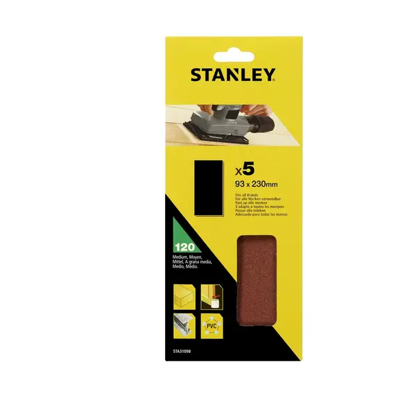 image of Stanley 1/3 Sheet Sander UNPunched Wire Clip 120G Sanding Sheets - STA31098-XJ